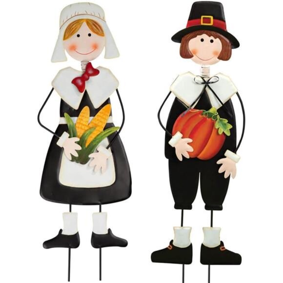 Pilgrim Boy and Girl Metal Lawn Stakes Set - Picture 1 of 4